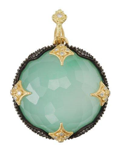 Old World 18k Round Chrysoprase Doublet Enhancer W/ White Diamonds