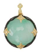 Old World 18k Round Chrysoprase Doublet Enhancer W/ White Diamonds