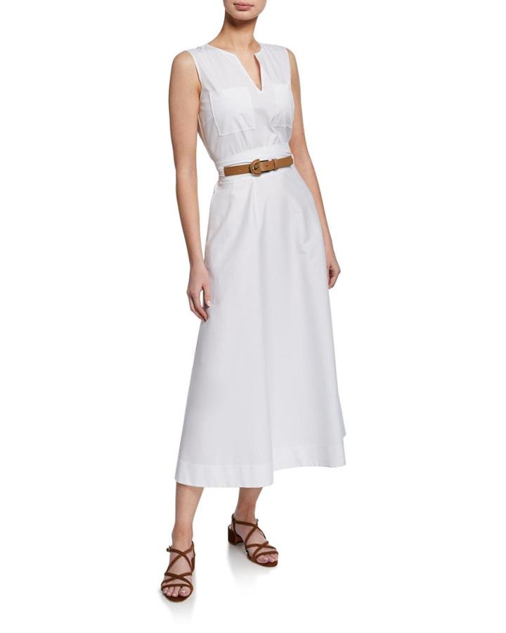 Janelle Sleeveless Belted Stretch-cotton