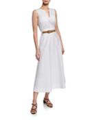 Janelle Sleeveless Belted Stretch-cotton