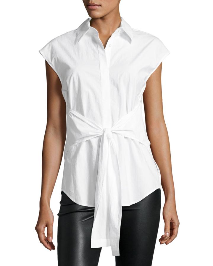Collared Tie-front Poplin