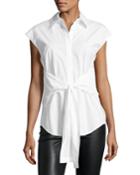 Collared Tie-front Poplin