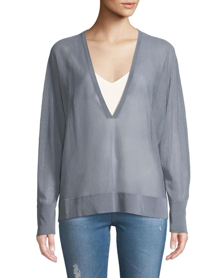 Semisheer V-neck
