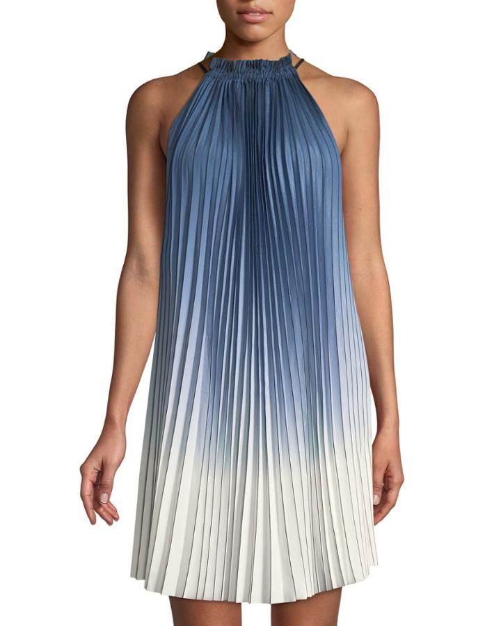 Pleated Ombre High-neck Dress