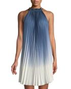 Pleated Ombre High-neck Dress