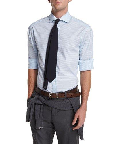 Dobby Check Woven Sport Shirt, Powder Blue