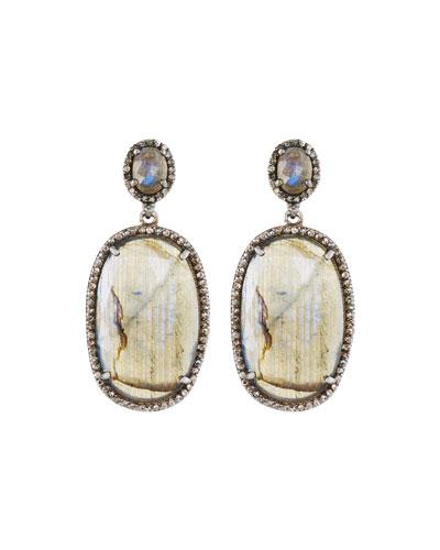 Labradorite & Champagne Diamond Oval Drop Earrings