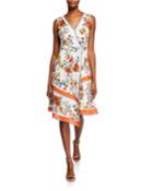 Jannele Floral-print V-neck Sleeveless Fit-and-flare Dress