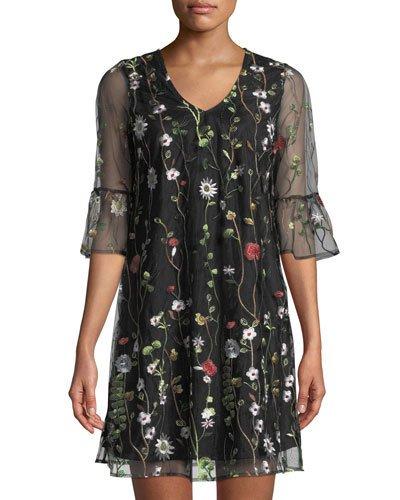 Embroidered Mesh A-line Dress
