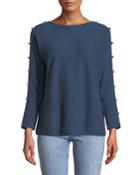3/4-sleeve Cashmere Pompom Button