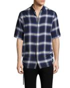 Plaid Drawcord Short-sleeve Sport