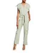 Lux Twill Short-sleeve Utility Jumpsuit