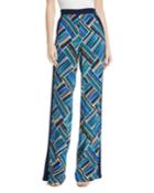 Painted-print Wide-leg Pull-on Pants