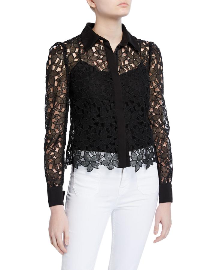 Eleanora Floral Guipure Lace Button-down Top