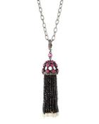 Long Multi-gemstone, Pearl & Diamond Tassel Necklace