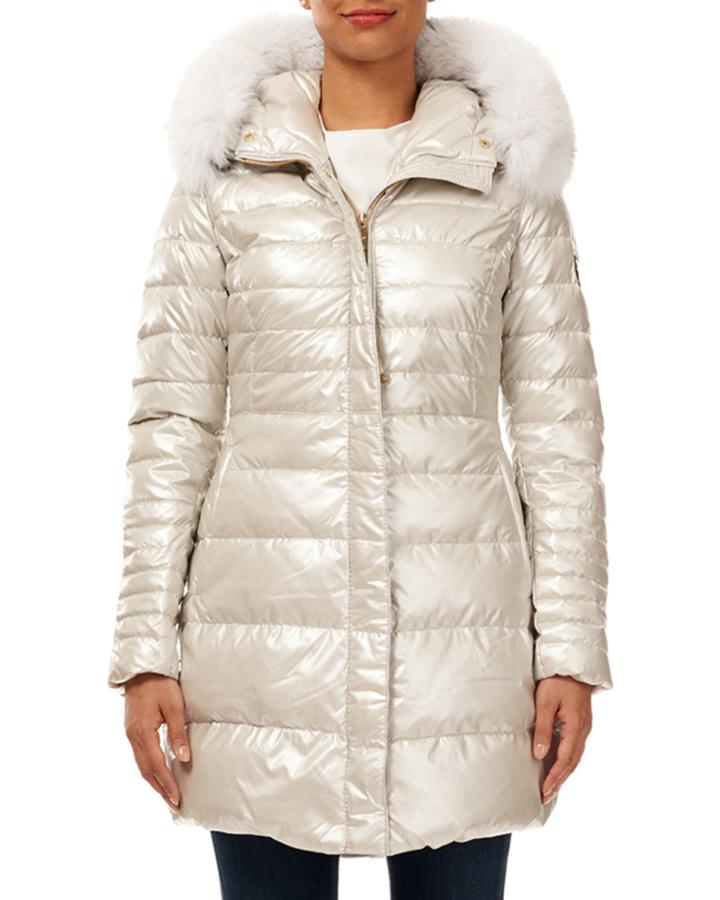 Apres-ski Quilted Puffer Jacket W/ Detachable Fox-fur Hood Trim