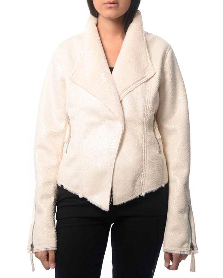 Embossed Animal Print Bonded Jacket W/ Faux Fur