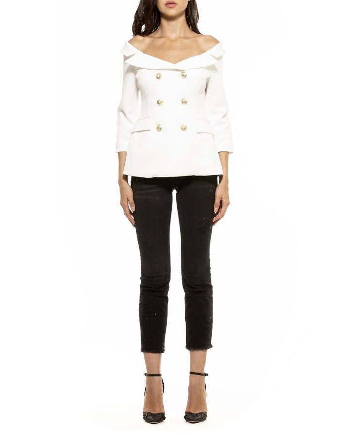 Ariel Off-the-shoulder Double-breasted Blazer