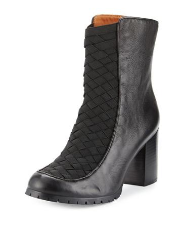 Qway Stretch-woven Leather Boot, Black