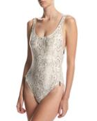 U-back Side-zip One-piece Swimsuit, Beige