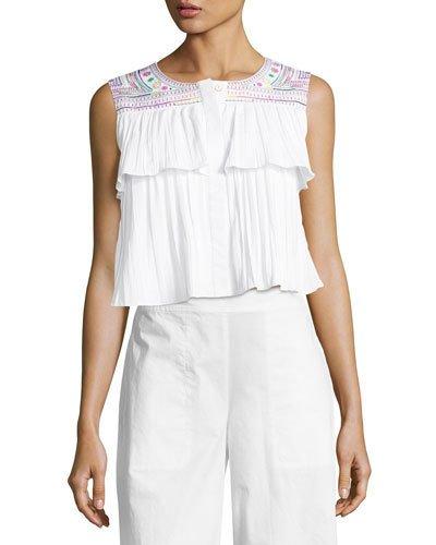Cleo Embroidered Crop Top, White