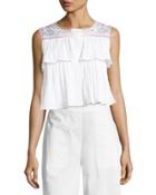 Cleo Embroidered Crop Top, White