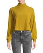 Blaine Button-back Turtleneck Cropped Metallic-knit