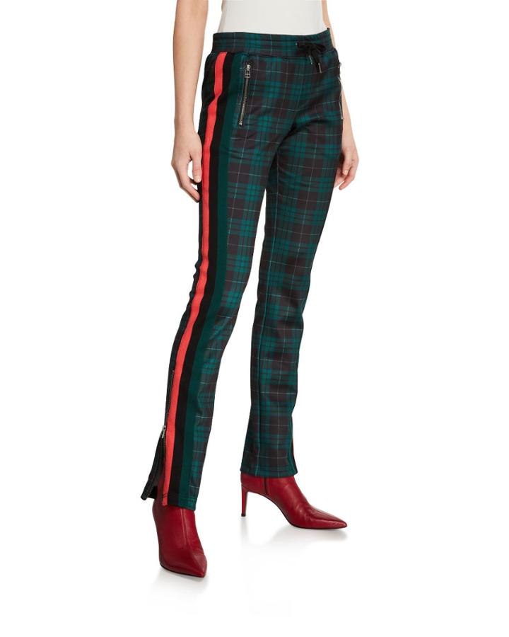 Stewart Plaid Racer Stripe Cigarette Track Pants