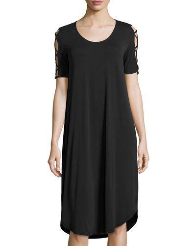 Strappy-sleeve Jersey Dress, Black
