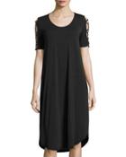 Strappy-sleeve Jersey Dress, Black