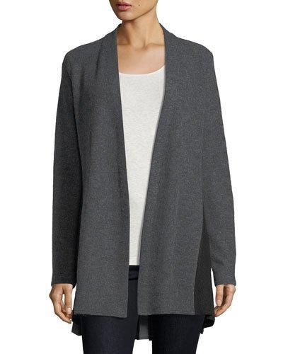 Godet-pleat Open-front Wool Cardigan