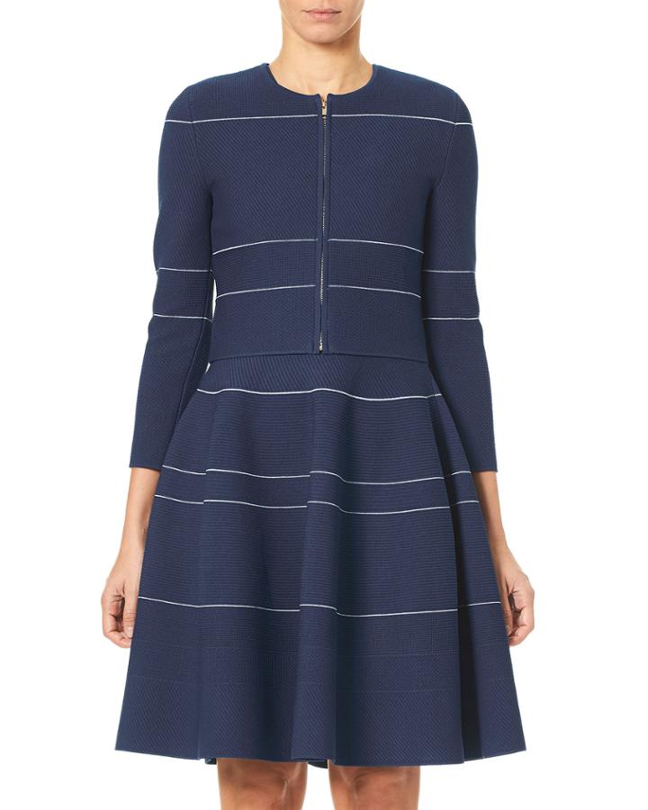 Zip-front Mini-stripe Knit Cardigan
