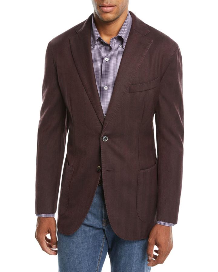 Men's Herringbone Two-button Wool Jacket