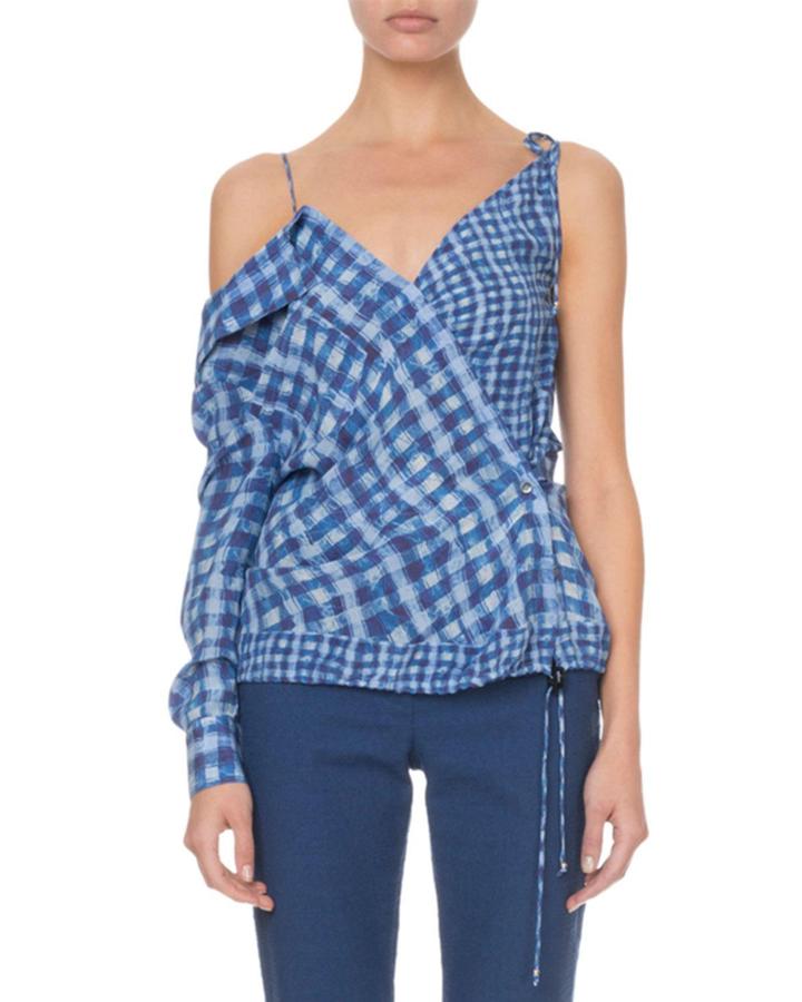 Nola One-sleeve Gingham Blouse