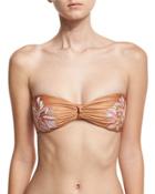 Floral-embroidered Bandeau Swim Top, Brown