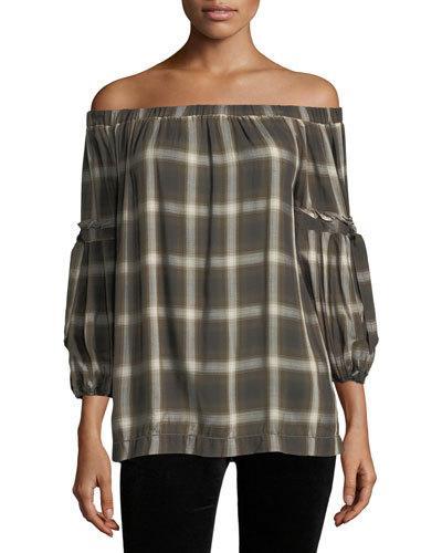 Plaid Off-the-shoulder Top