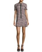 Jude Abstract Silk Zip-front Mini Dress, Red/multicolor