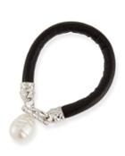 Leather & Pearl Dangle Bracelet