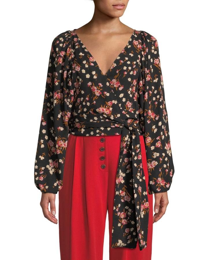 Carla Floral Silk Wrap-front Top