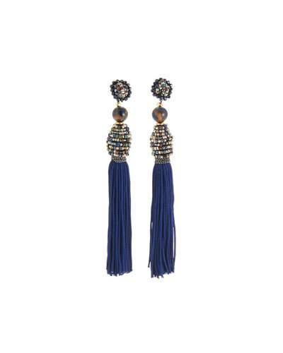 Floral-post Earrings W/ Fringe Tassel, Blue