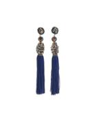 Floral-post Earrings W/ Fringe Tassel, Blue