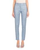 Straight-leg Striped Cotton-linen Pants