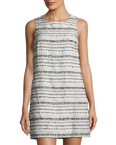 Anna Sleeveless Boucl&eacute; Shift Dress, Black Pattern