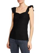 Pleated Ruffle-shoulder Sweetheart Tank