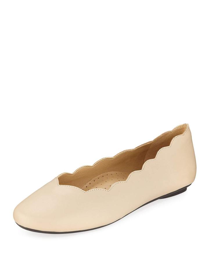 Saida Scalloped Ballet Flats, Beige