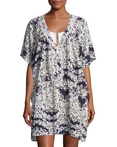 California V-neck Lace Kaftan, Indigo