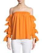 Blythe Off-the-shoulder Tie-sleeve Blouse, Orange