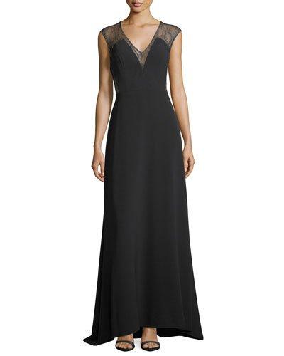 Lace-sleeve Crepe Gown