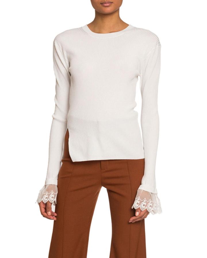 Organza-cuff Ribbed Knit