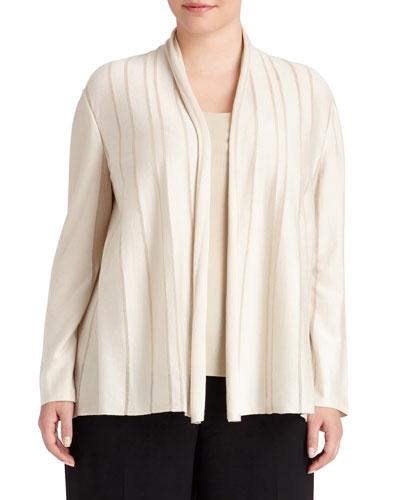 Shawl-collar Sheer-stripe Cardigan, Light Beige,